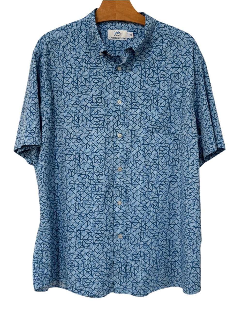 Southern Tide Short Sleeve Sport Shirt Button Down Blue Print XL
